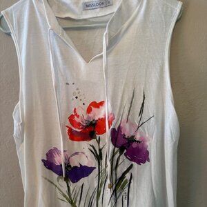 White floral design sleeveless top